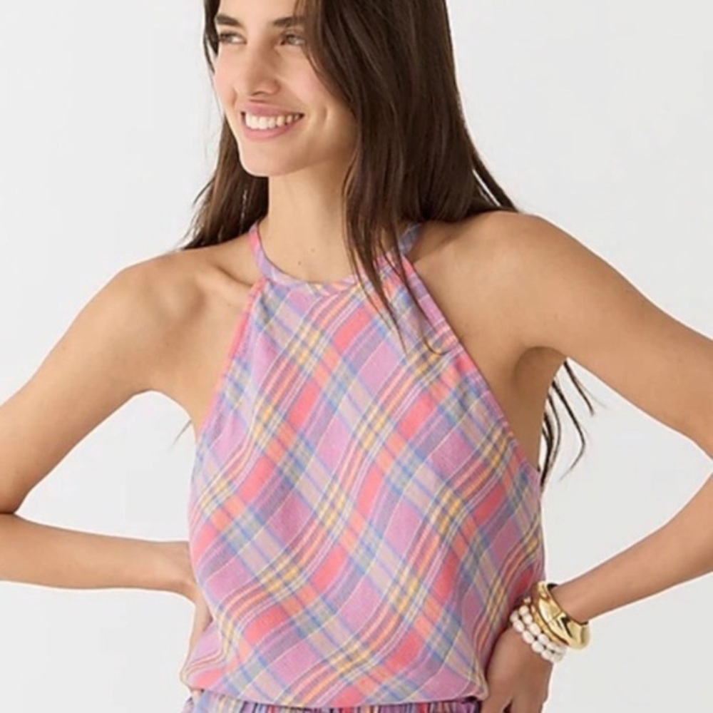 J. Crew Pink and Purple Plaid Tank Top